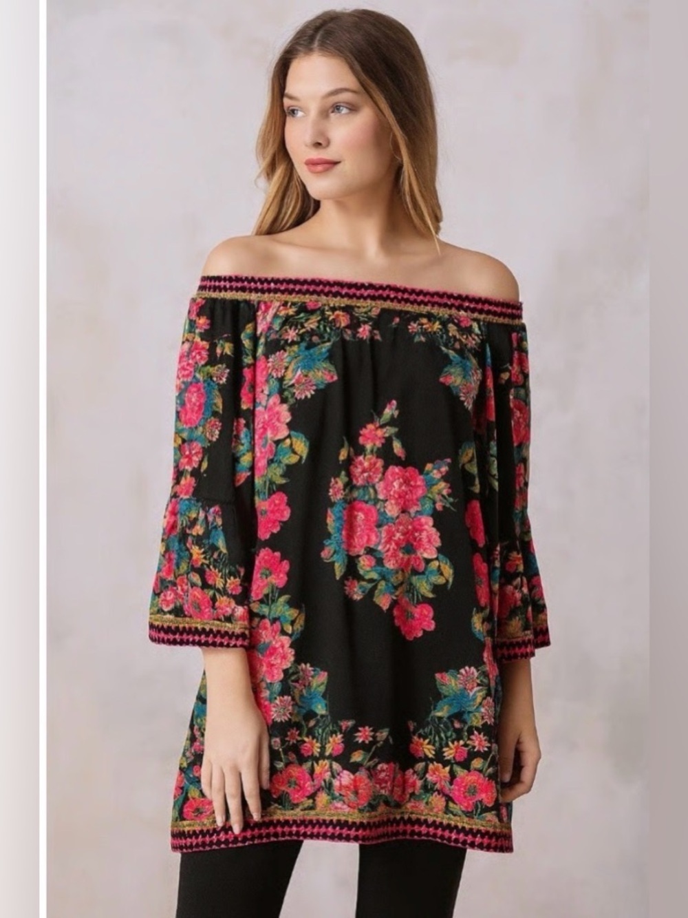 Flying Tomato floral off-the-shoulder bell sleeve mini dress medium.